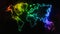 Colorful WorldÂ MapÂ on dark background, RainbowÂ Glowing World Map